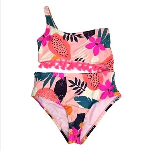 🌸 Beach Lingo Kids Floral Pink Kids Cutout One Piece Bathingsuit, Size 14 ~ NWT